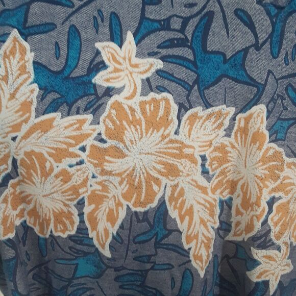 Caribbean Supima Adult Mens L Blue Tropical Floral Polo Shirt - Picture 2 of 8